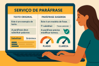 Serviço de paráfrase online — texto original vs. paráfrase sugerida, sinônimos e medidores de plágio e clareza