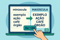 Converter minúscula para maiúscula — exemplos “exemplo, ação, café, órgão” convertidos para CAIXA ALTA